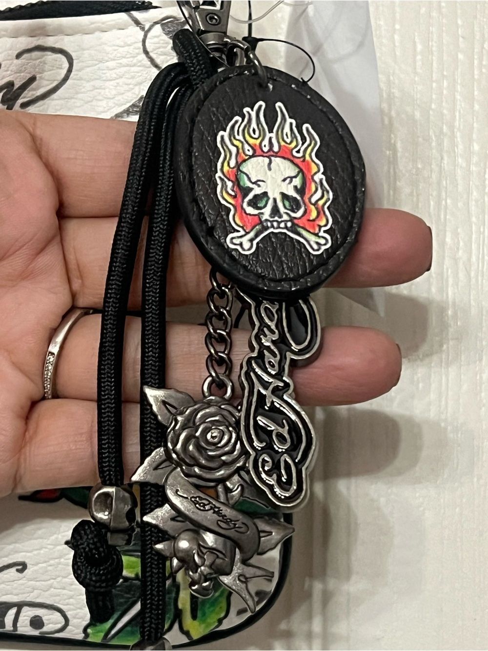 Ed Hardy Love Kills Slowly White Tattoo Shoulder Bag Y2K Baguette Purse 11X5in - Picture 5 of 8